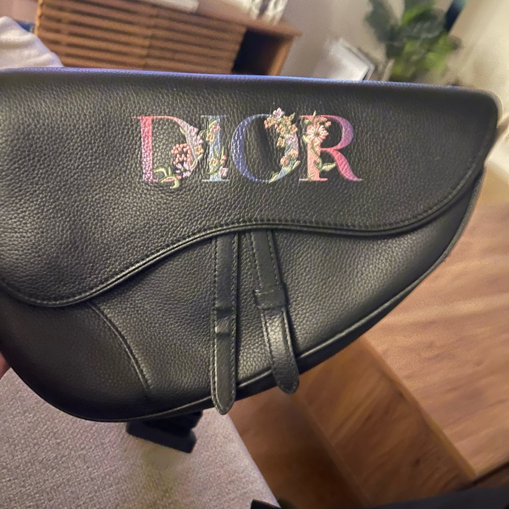 Dior Black Saddle Bag with Multicolor Logo